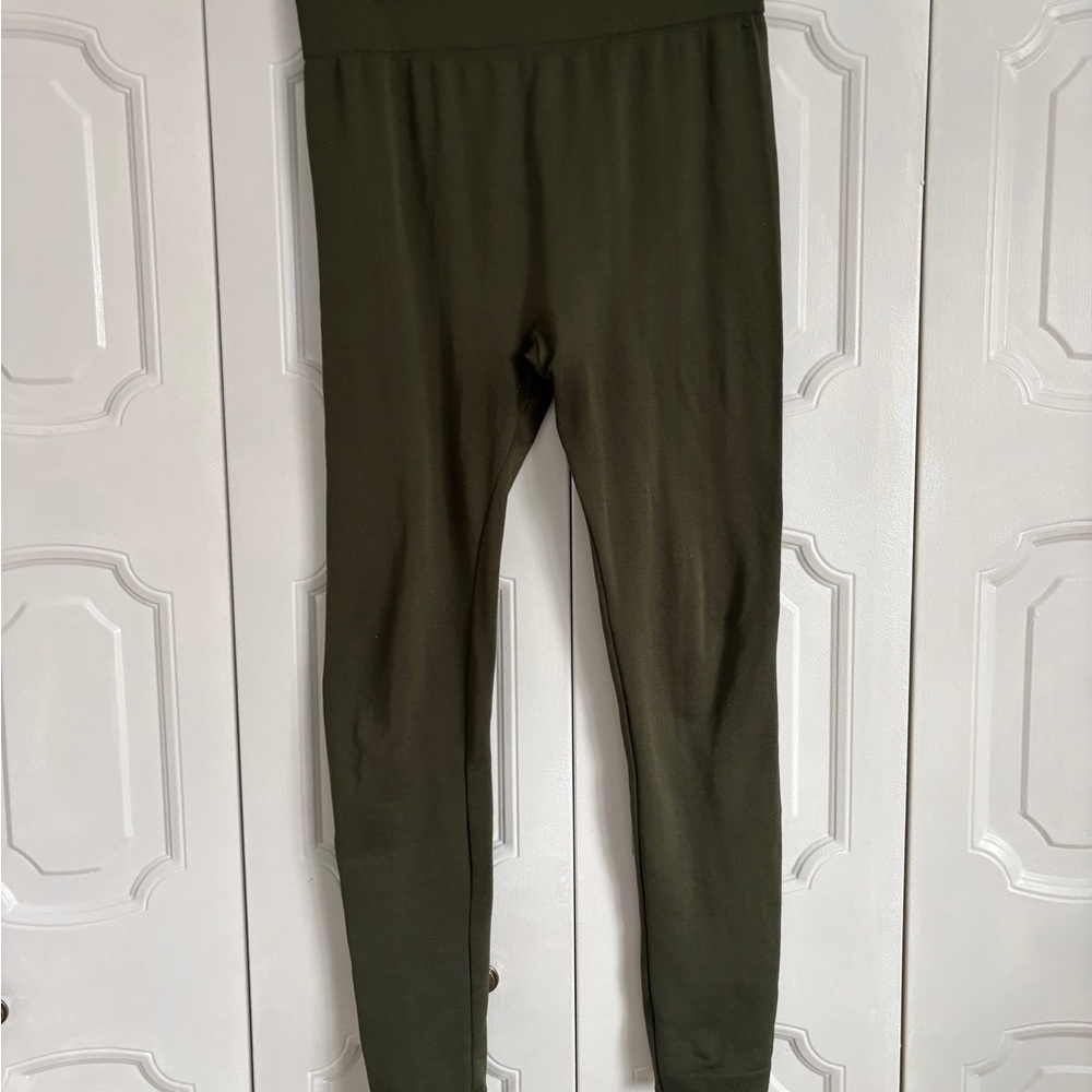 Olive Green Fleece Lined Leggings